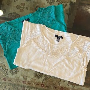 EUC Women's set of 2 cotton Chaps tops w/ "crochet" detail